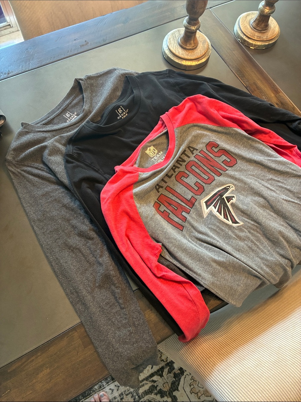 2 George-small and  1 yxl Atlanta Falcons Raglan Long Sleeve Tee - Gray & Red
